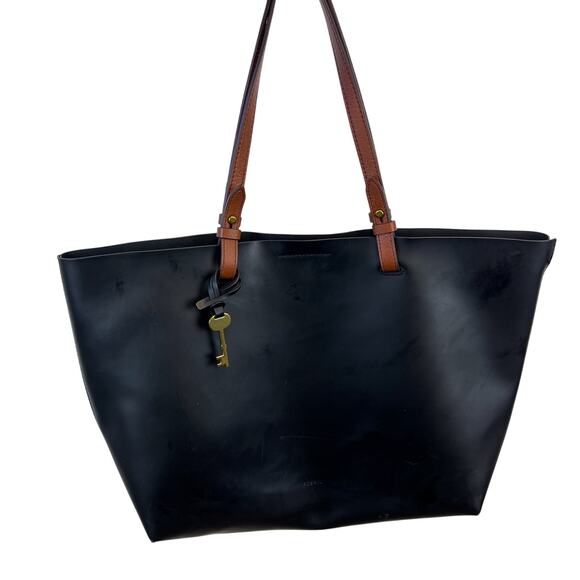Fossil Rachel Tote Black Coated Leather Shoulder Bag Large Black - Picture 1 of 11